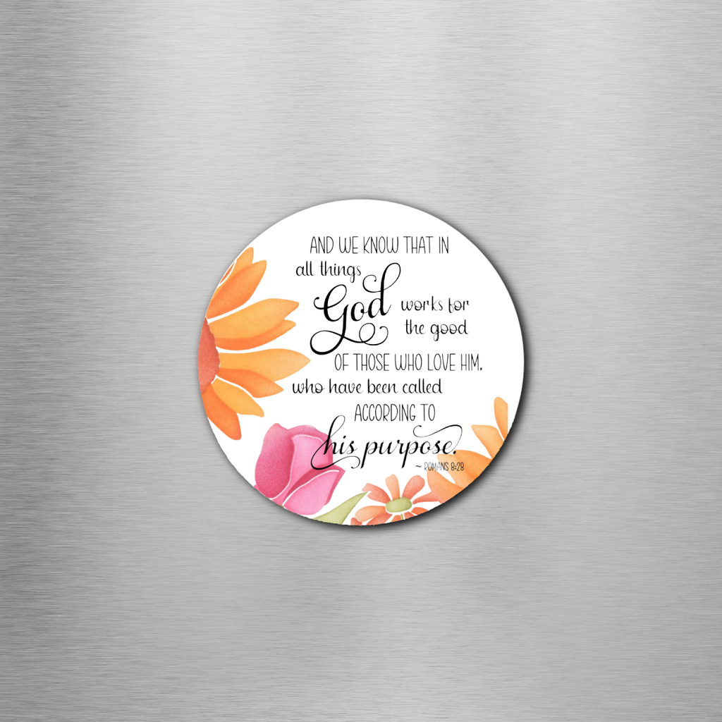 Romans 8:28 Round Magnet